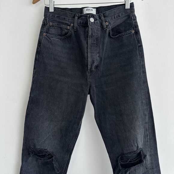 Agolde Jeans Womens 26 Black Fade High Rise Pinch Waist Straight 90s Button Fly - Picture 2 of 13